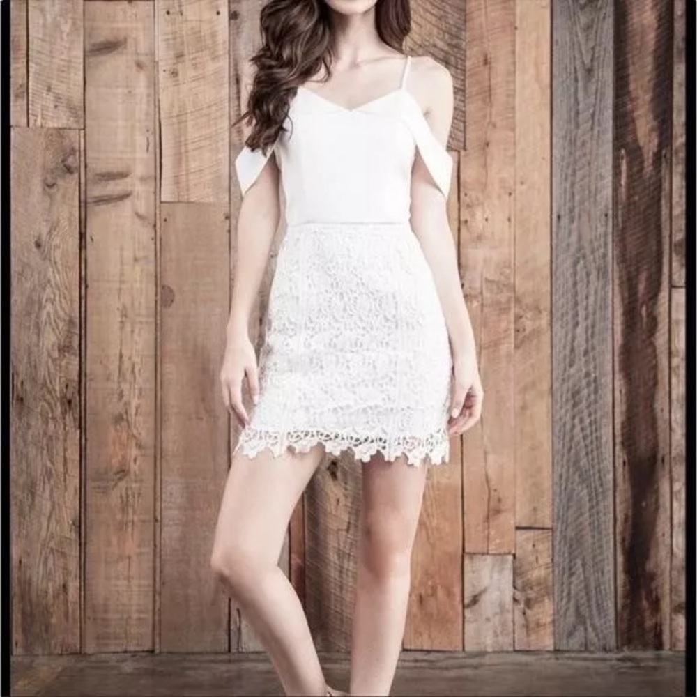 J.O.A NWT White Lace Off-the-Shoulder Mini Dress